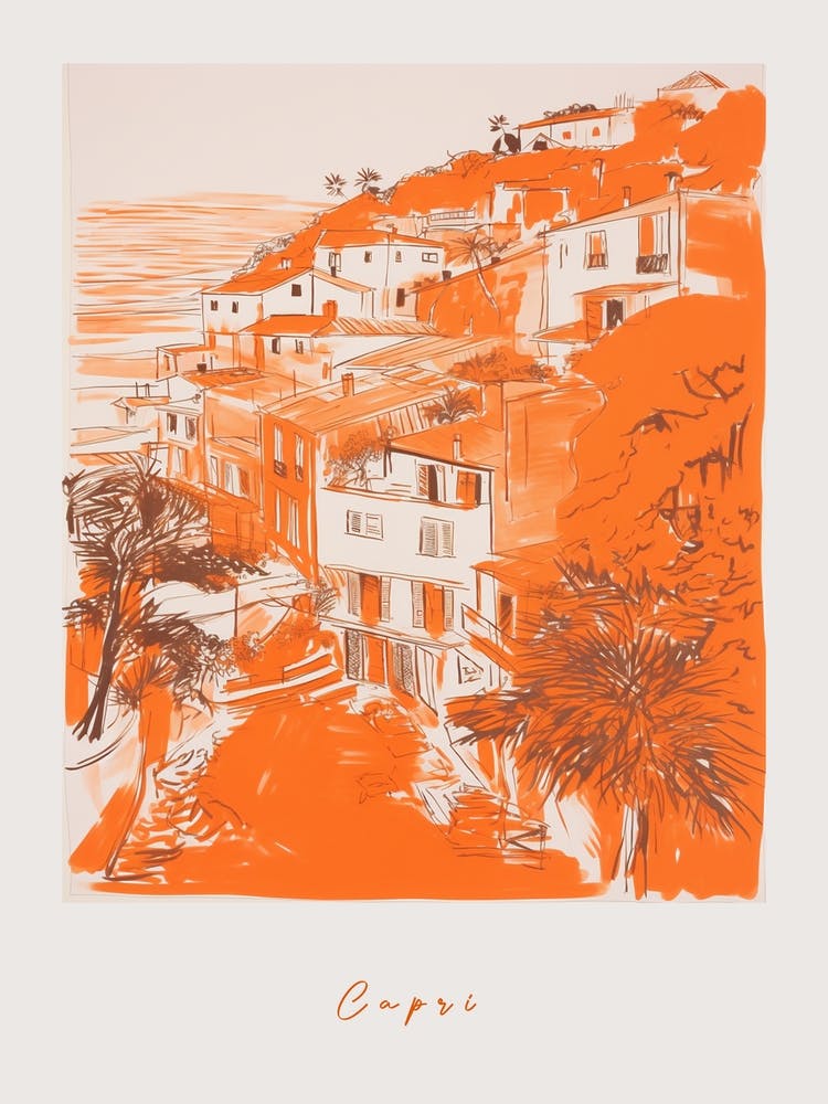 Capri Italy Orange Drawing Poster
