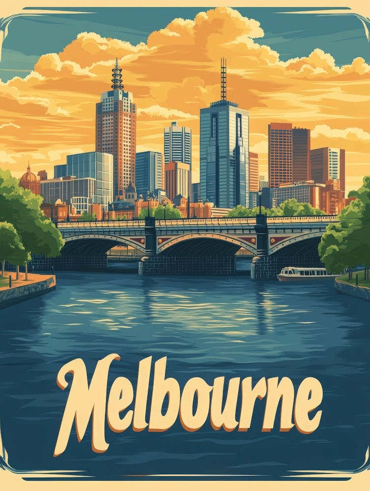 Aihrgdesign A Retro Travel Poster For Melbourne Featuring The 87db6ec1 22e8 49a5 882f Bc5179939180 1