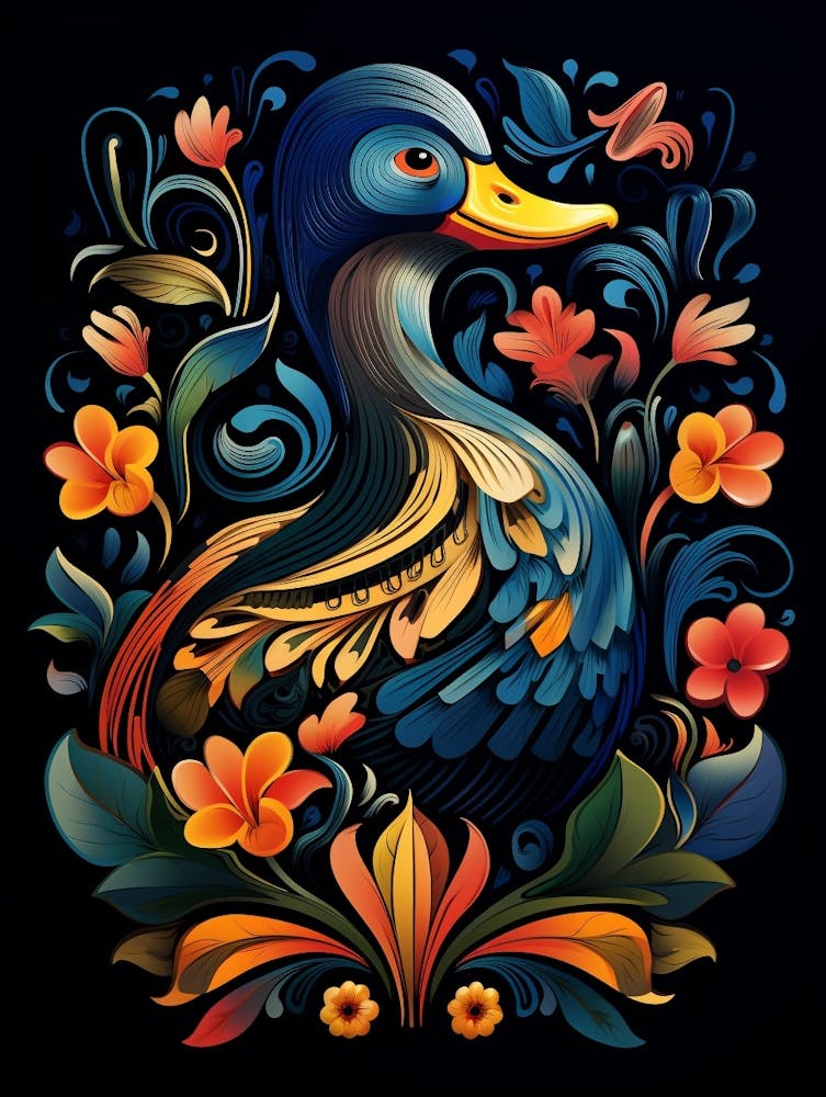 Folk Bird Illustration Mallard Duck 2