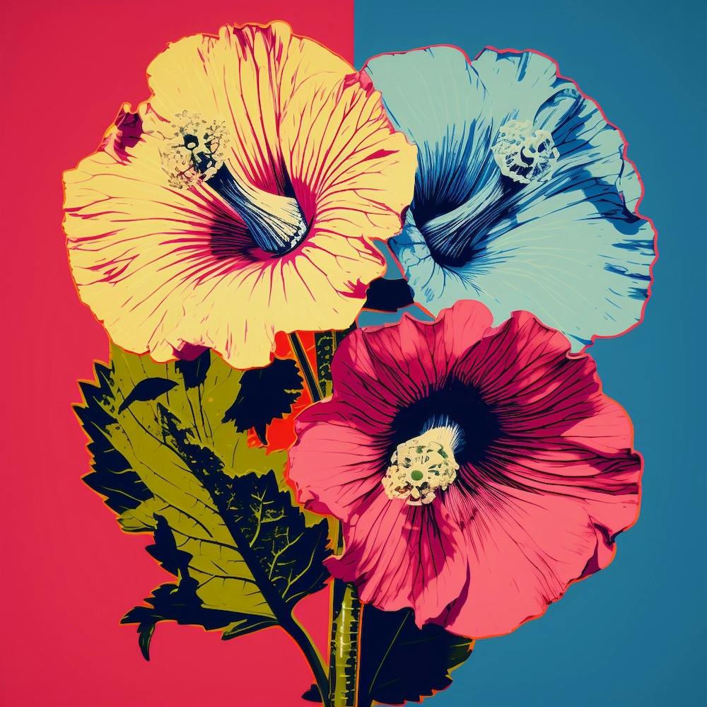 Andy Warhol Style Pop Art Flowers Hollyhock 3 Square