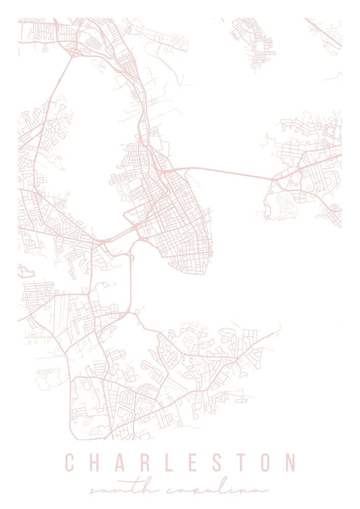Charleston South Carolina Light Pink Minimal Street Map