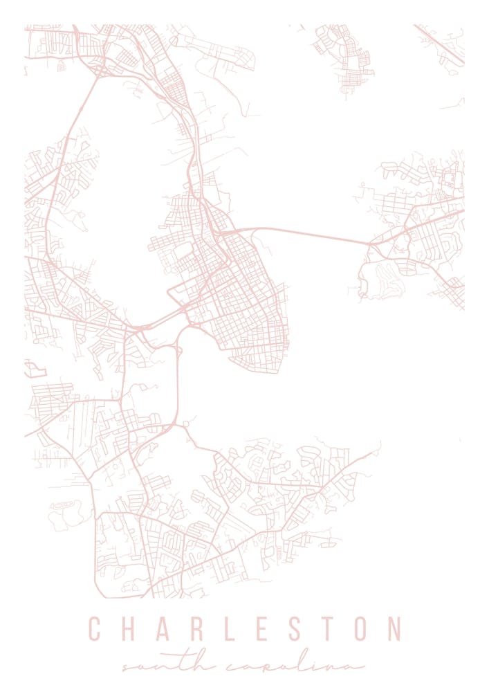 Charleston South Carolina Light Pink Minimal Street Map