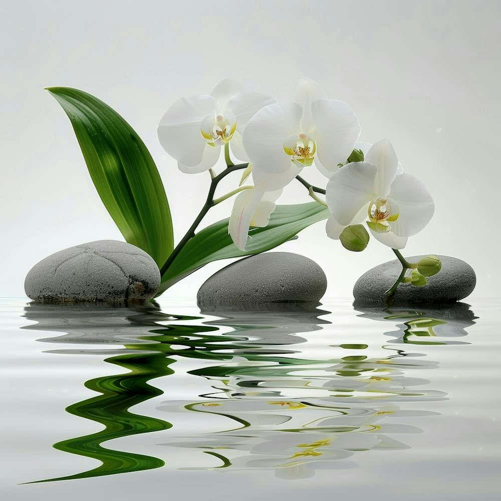White Orchids In Water 2