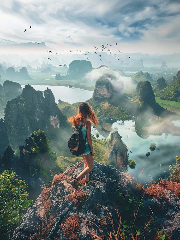 Woman Hiking In The Mountains