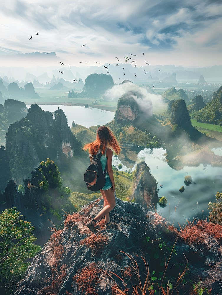 Woman Hiking In The Mountains