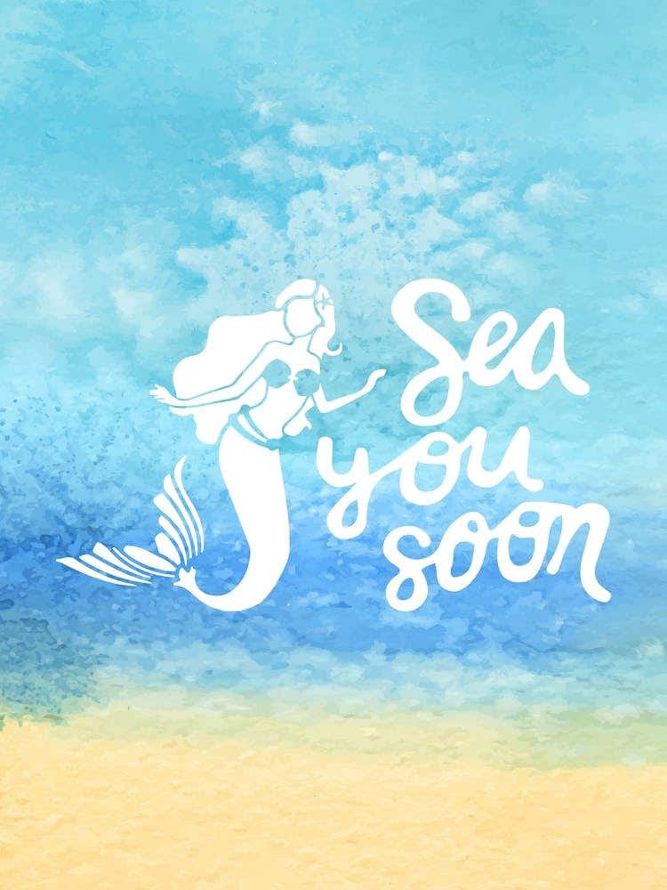 Sea you soon - travel poster, vector art, positive tropical motivation 22