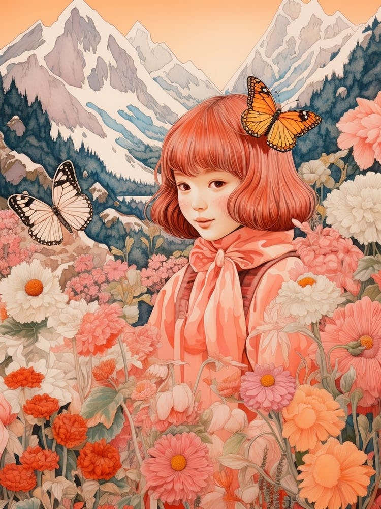 Pink Haired Girl With Butterfly In The Hair