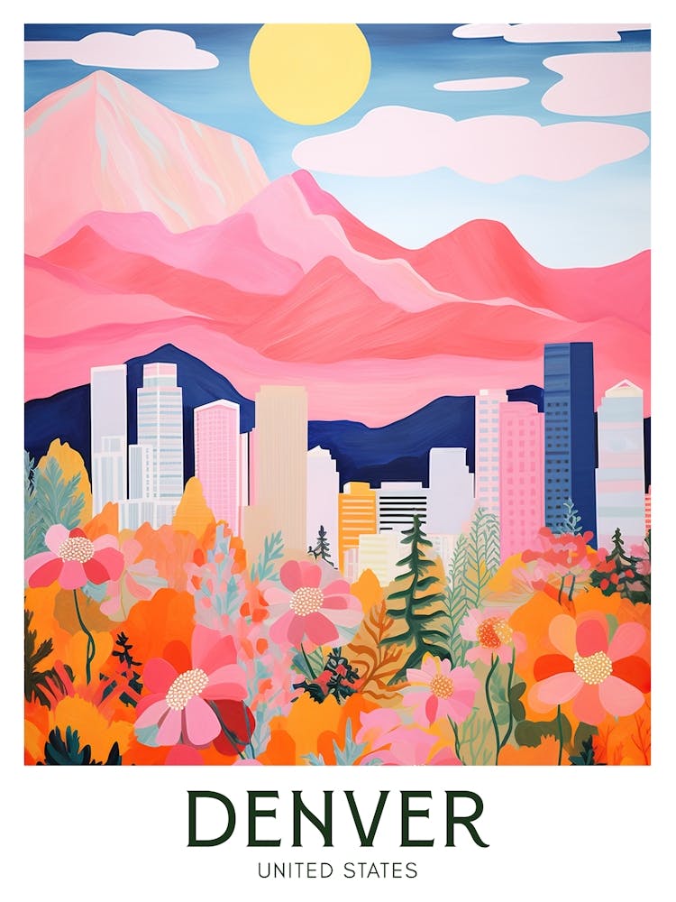 Denver, United States Maximalist Travel Poster Vibrant Colour