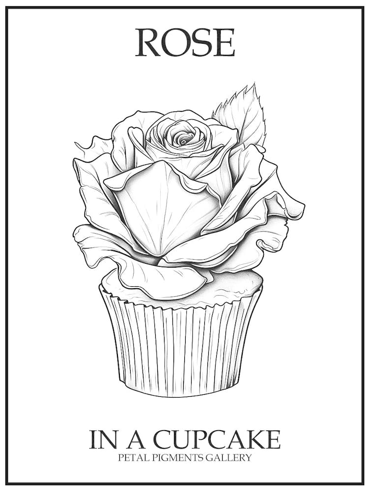 Rose In A Cupcake Line Drawing 4 Poster