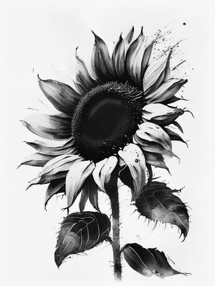 Sunflower Symbol Black And White Painting
