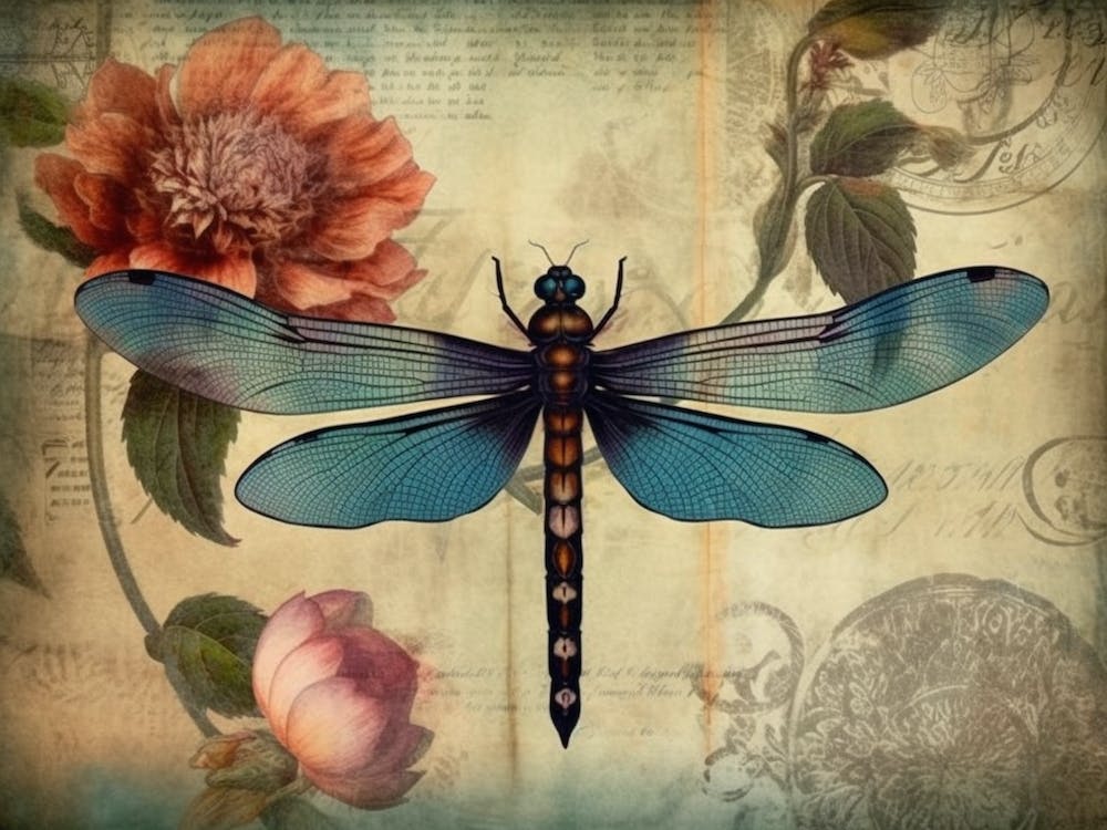 Dragonfly Botanical Illustration Flower
