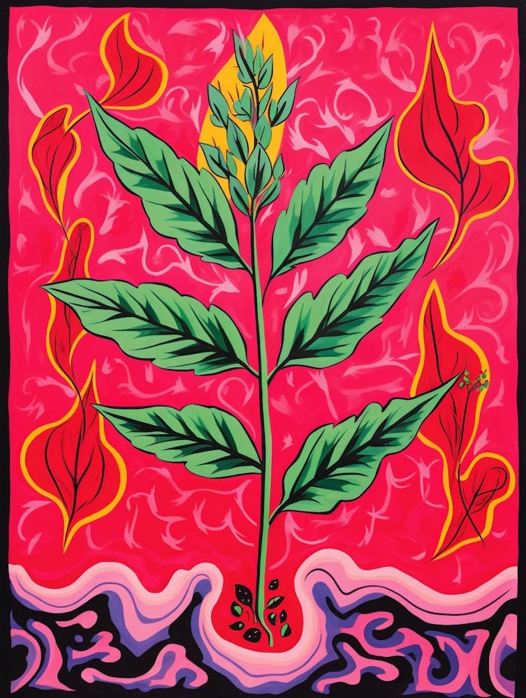 Pink And Red Plant Illustration Croton Codiaeum 1