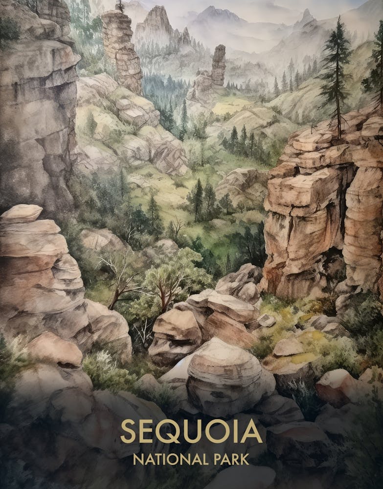 Sequoia National Park Watercolour Vintage Travel Poster 3
