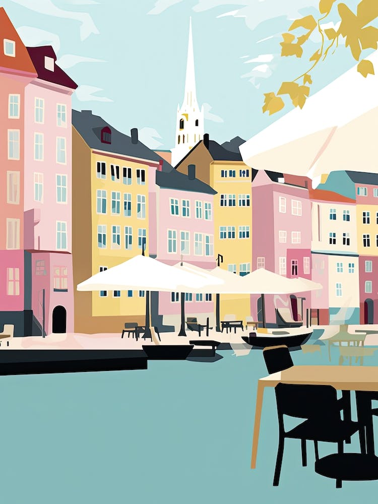 Gothenburg, Sweden, Flat Pastels Tones Illustration 3