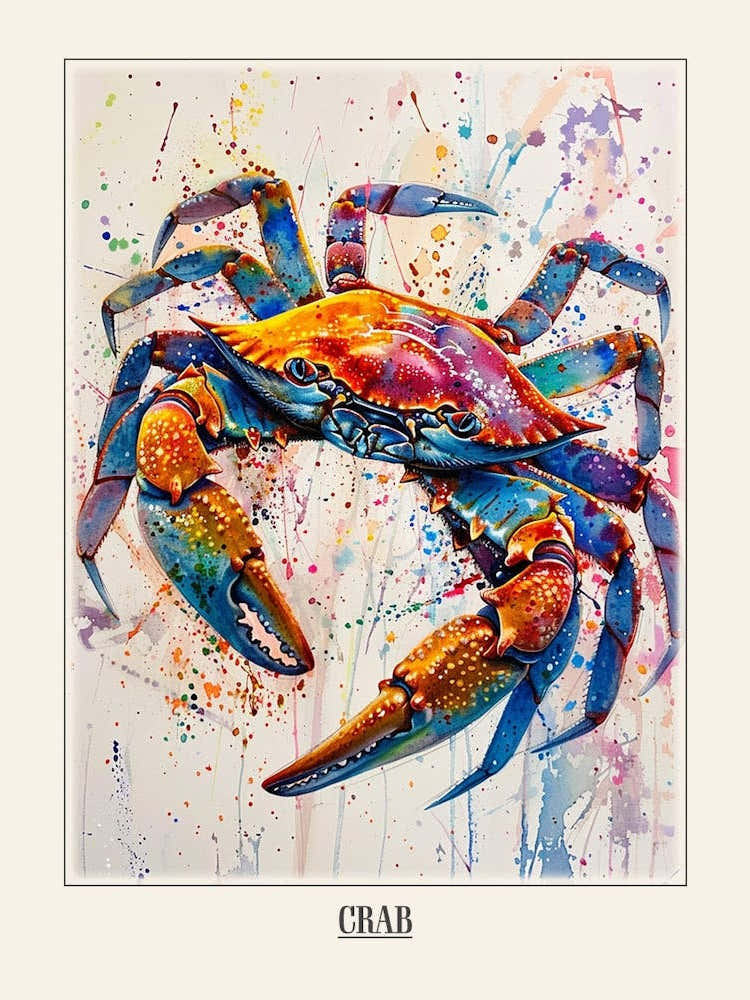 Crab Colourful Watercolour 4 Poster