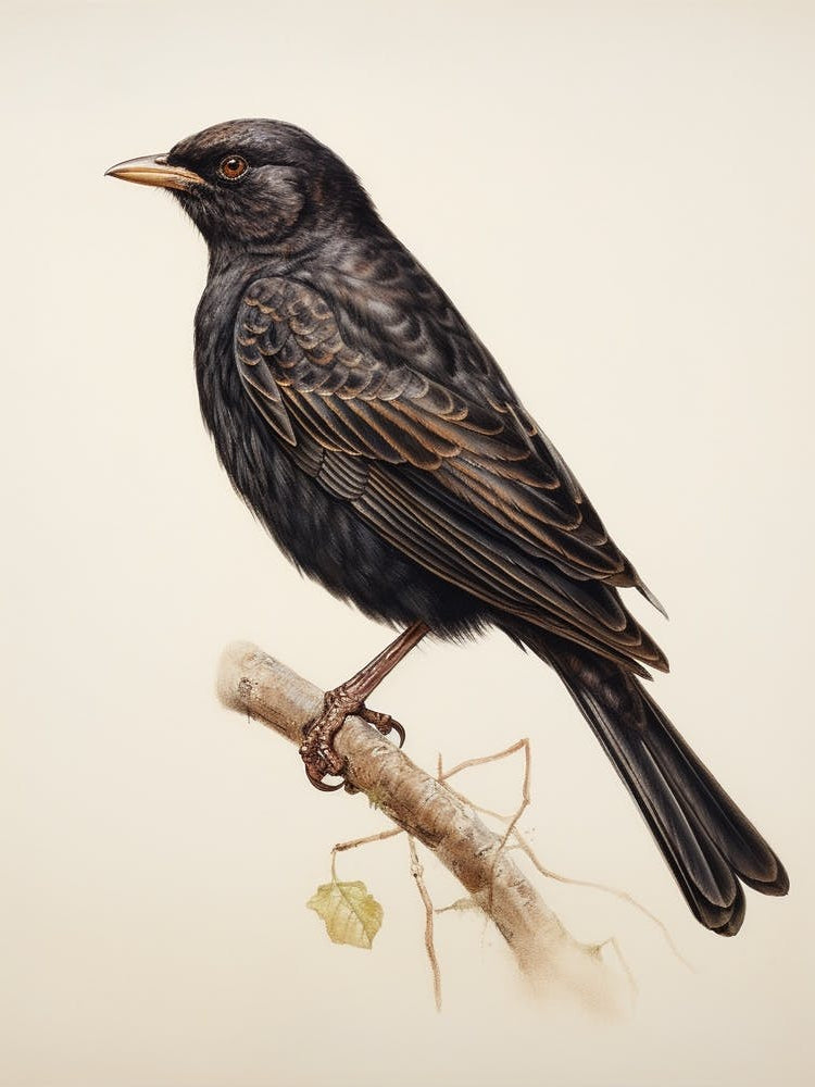 Vintage Bird Drawing Blackbird 2