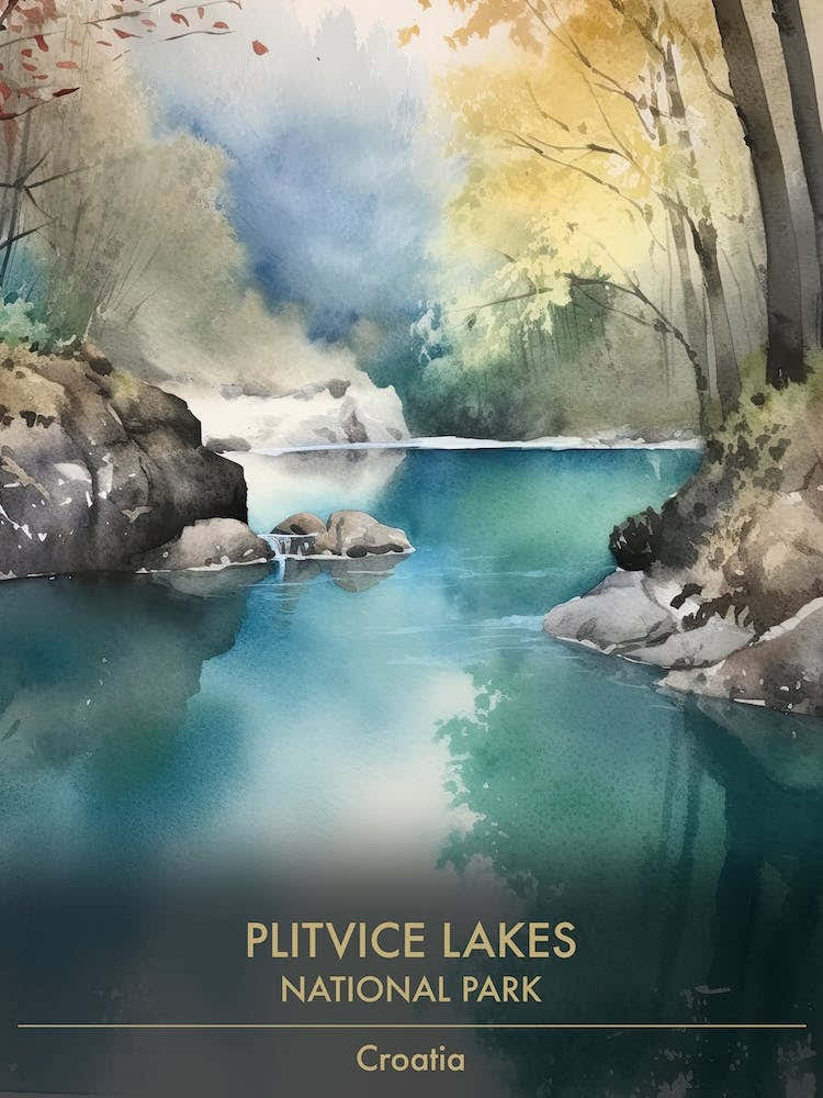 Plitvice Lakes National Park Croatia Watercolour 2