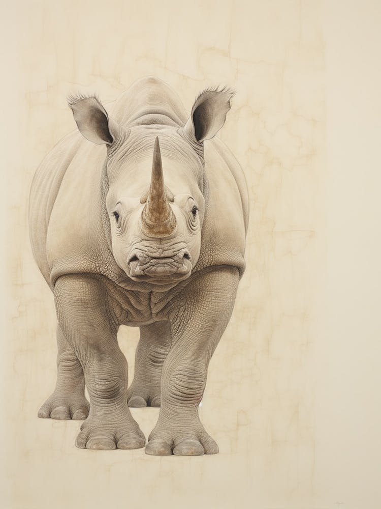 Detailed Vintage Illustration Of A Rhino 5