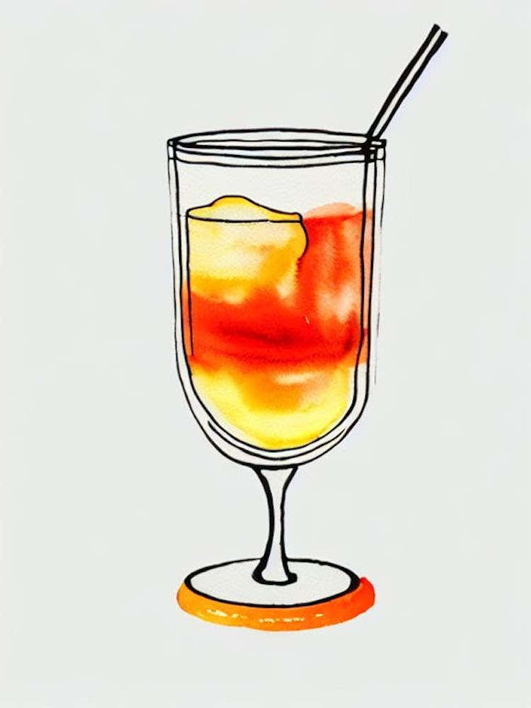 Lynchburg Lemonade 2 Minimal Line Drawing & Watercolour Cocktail Poster
