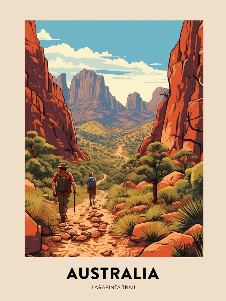 Larapinta Trail Australia Vintage Hiking Travel Poster