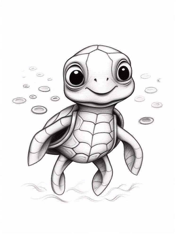 Cute Grey Pencil Sea Turtle Illustration