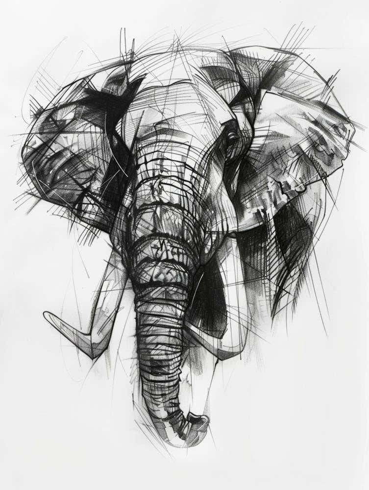 Drawing Elephant Tattoo With Tusk, In The Style Of Realism With A Touch Of Expressionism, Yiannis Moralis, Roa, Sketchfab, Detailed Brushstrokes, Crosshatched Shading, Aleksandr Deyneka