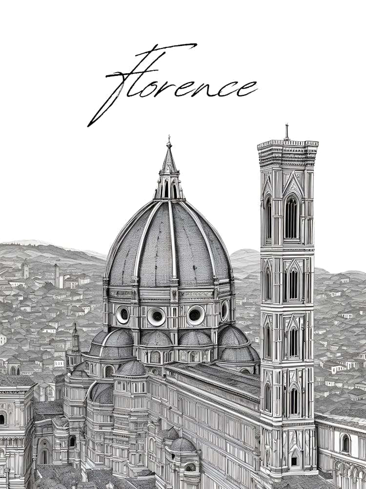 Florence Cathedral, Black And White Cityscape
