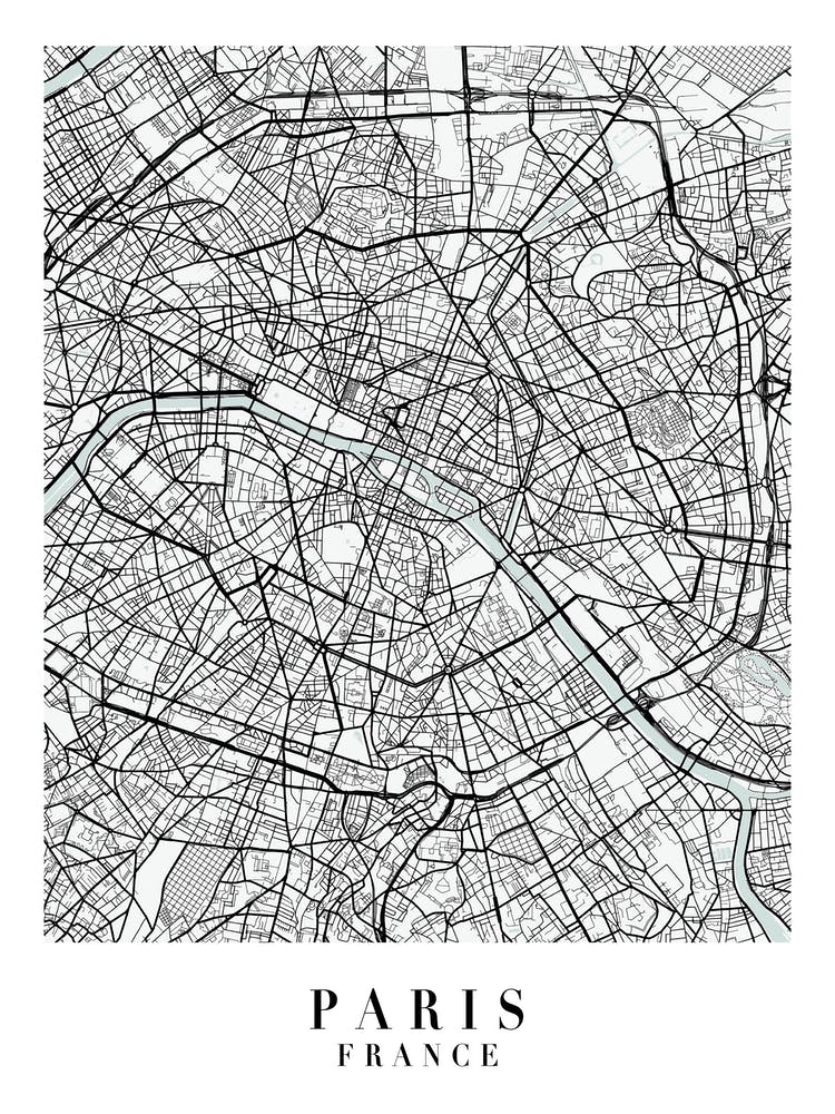 Paris France Street Map Minimal Color