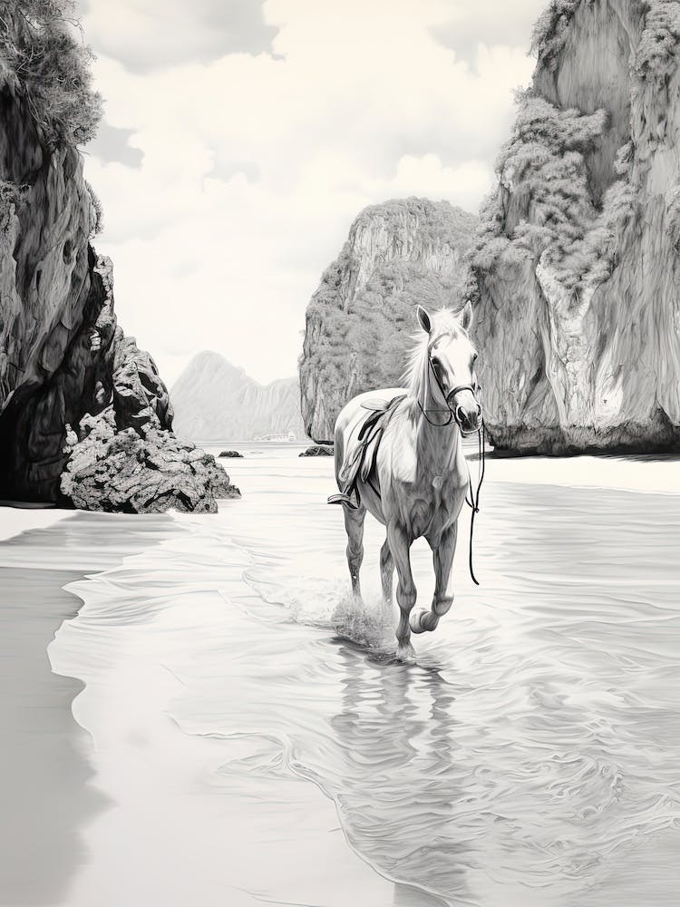 A Horse Oil Painting In Maya Bay, Thailand, Portrait 4