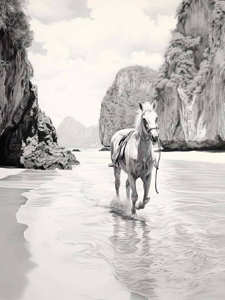 A Horse Oil Painting In Maya Bay, Thailand, Portrait 4