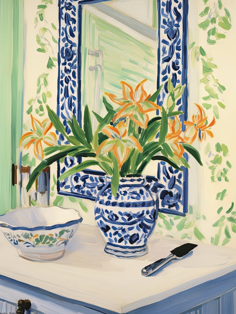 Bathroom Vanity Painting With A Lily Bouquet 2