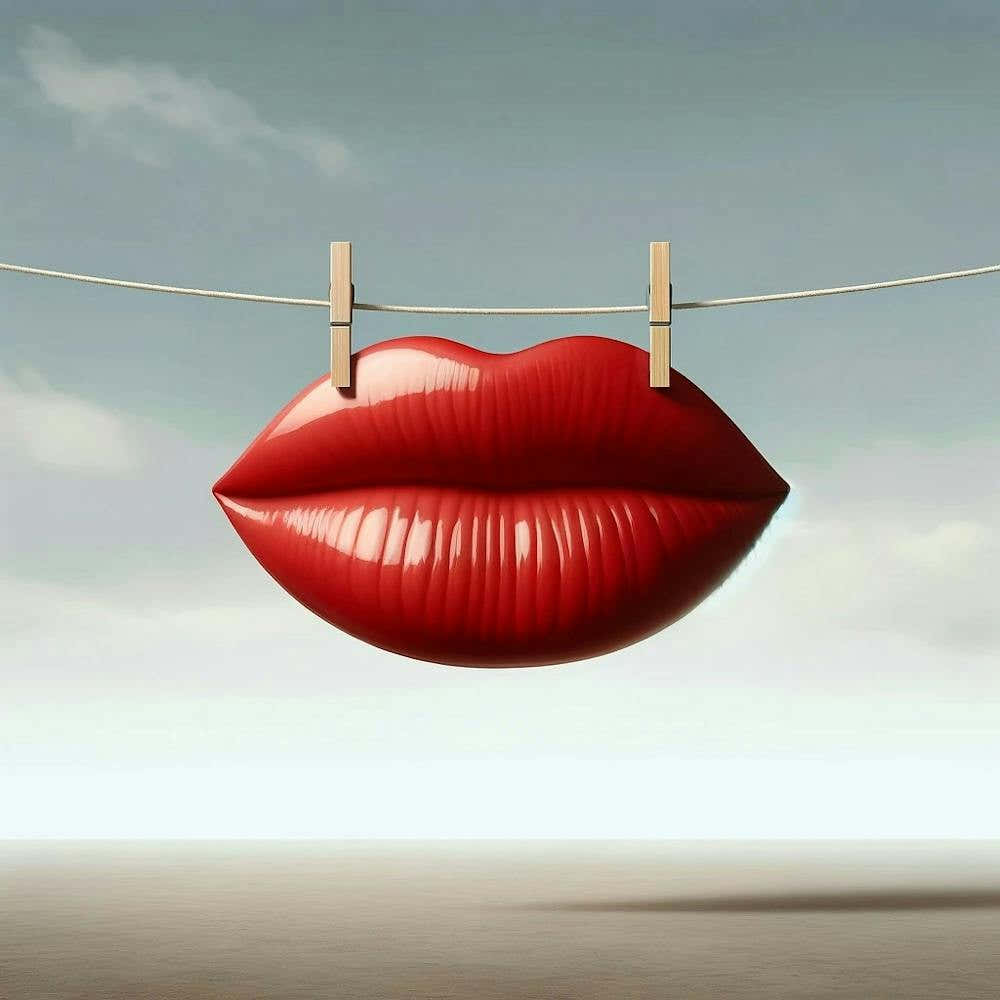 Red Lips Hanging From Clothesline