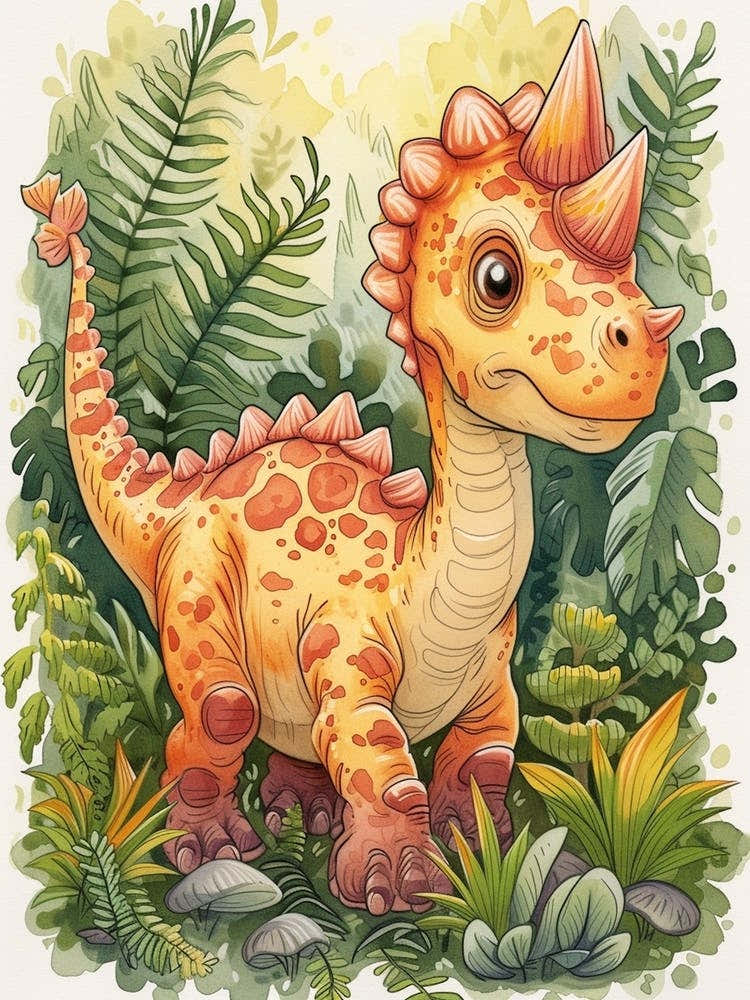 Pastel Watercolour Carnotaurus Dinosaur 2