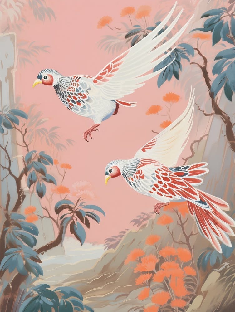 Vintage Japanese Inspired Bird Print Pheasant 1