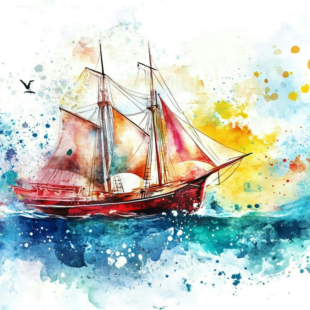 Sailing Ship Watercolor Painting