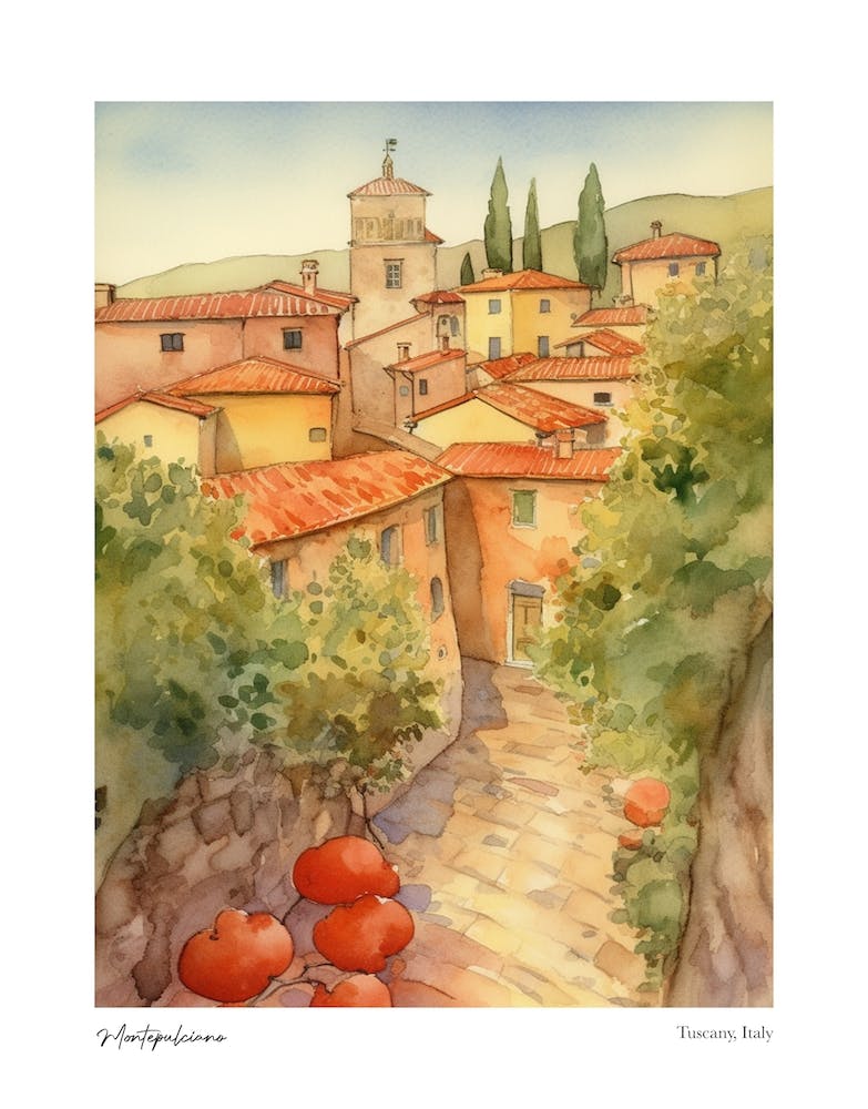Montepulciano, Tuscany, Italy 3 Watercolour Travel Poster