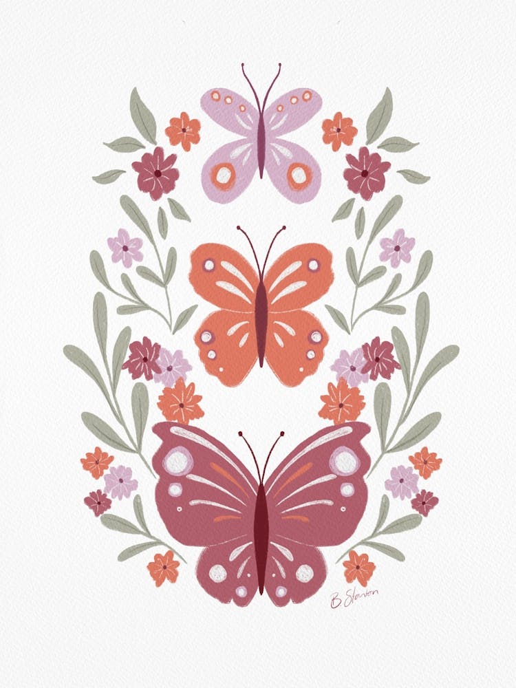 Butterflies And Flowers in pink