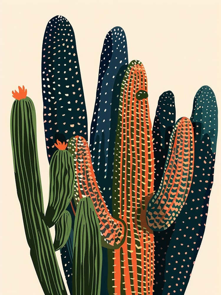 Organ Pipe Cactus Minimalist Abstract Illustration 1