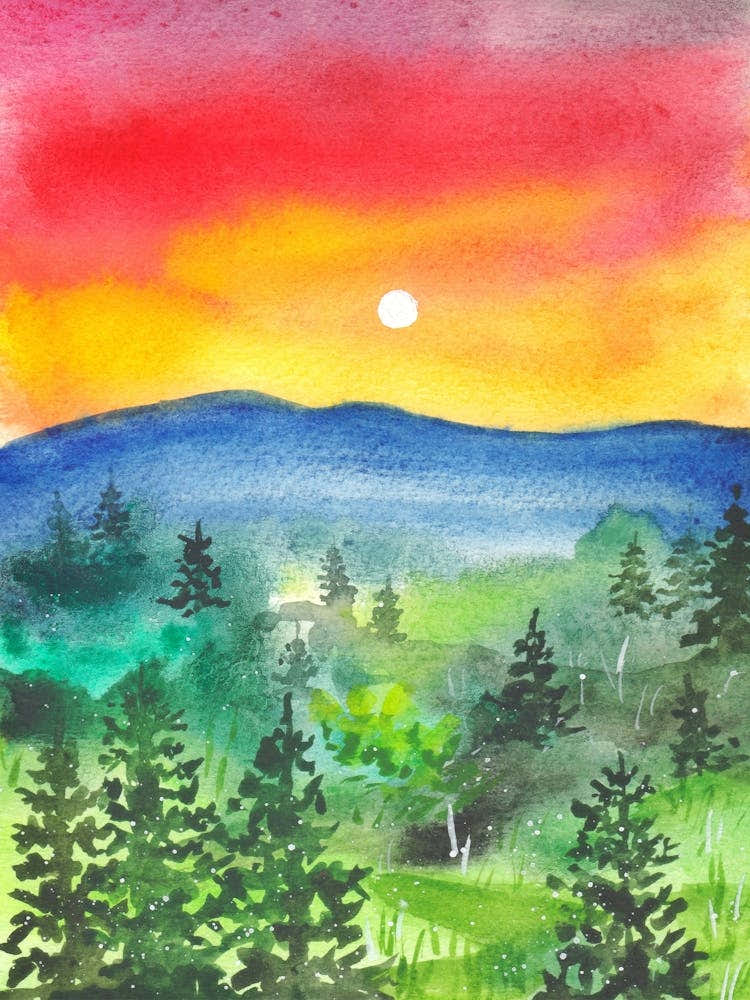 Pretty Sunset In The Mountains