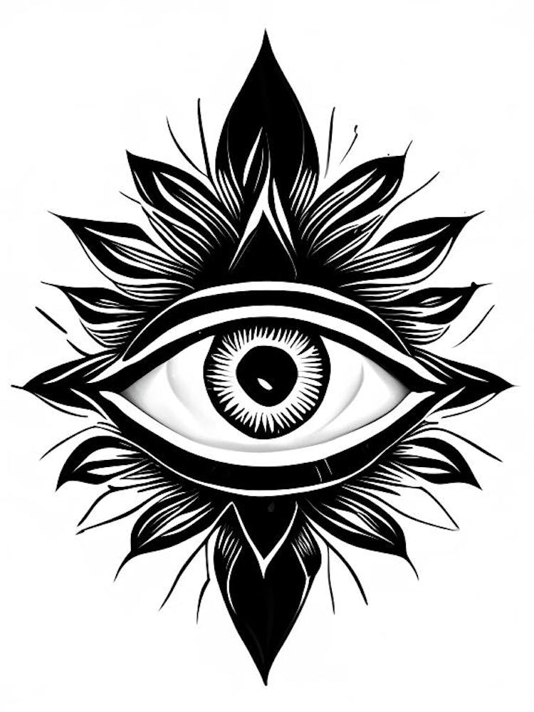 Chakra, Symbol, Third Eye Simple Black & White Illustration 1