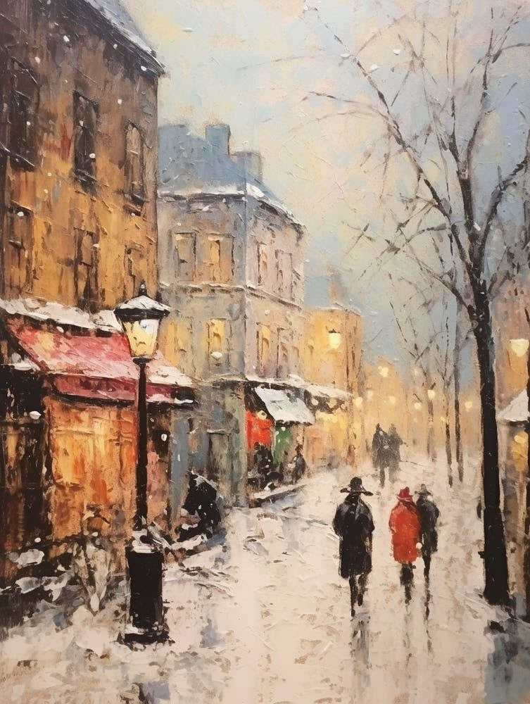 Vintage Winter Painting Montreal Canada