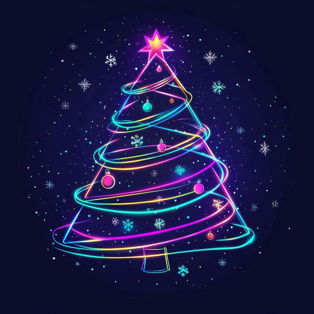 Vector Illustration Glowing Neon Christmas Tree