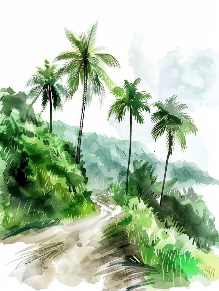 Watercolor Sketch Of Palm Trees