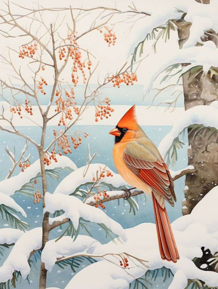 Winter Bird Painting Northern Cardinal 4