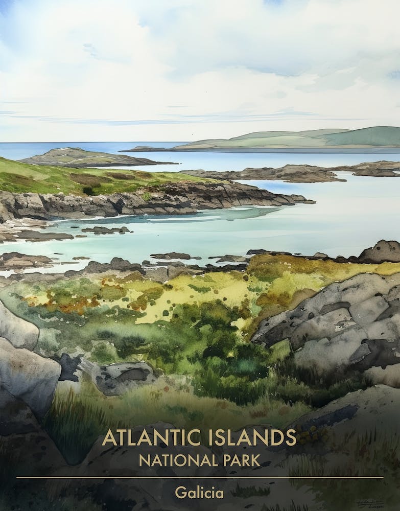 Atlantic Islands National Park Galicia Watercolour 1 Art Print By atlantic-islands-national-park-galicia-watercolour-1-art-print-by