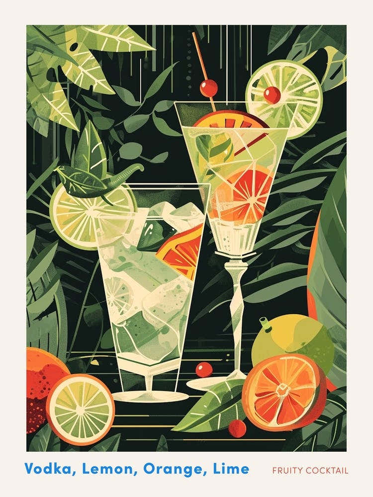 Orange & Lime Art Deco Inspired Cocktail 2 Poster