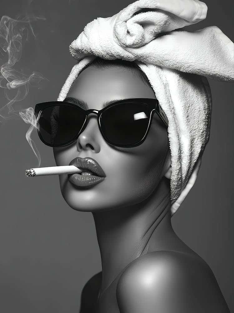 Woman Smoking In Bathroom Wall Art, Black And White Print, Retro Fashion Photo, Feminist Poster, Fashion Photography, Bathroom Wall Decor