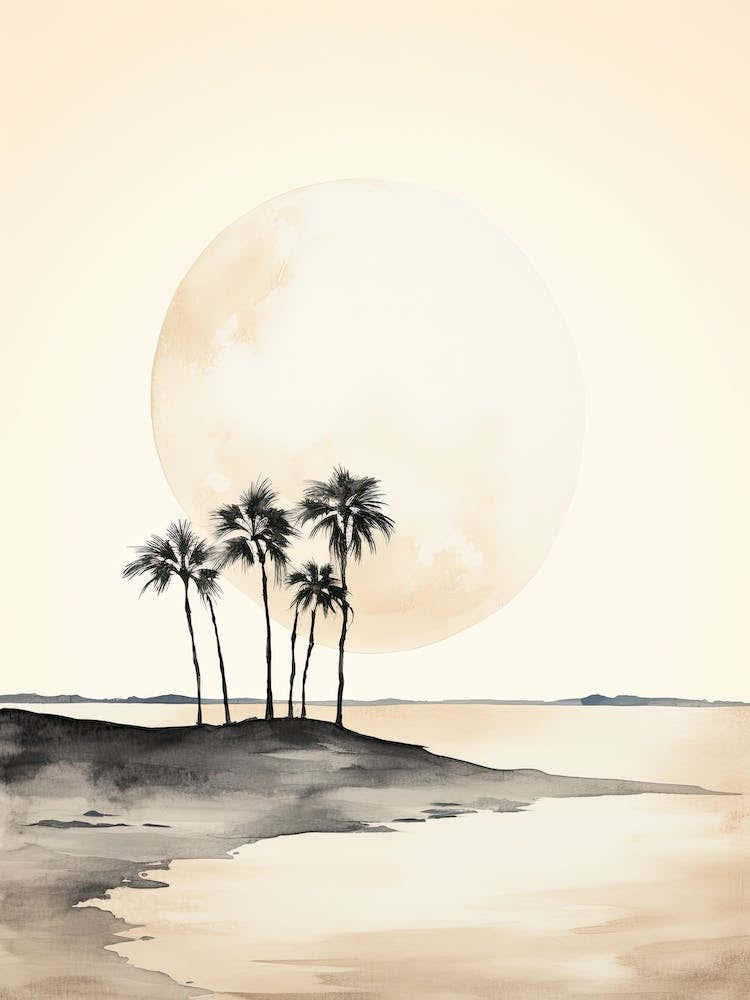 Watercolour Of Anakena Beach   Easter Island Chile 1