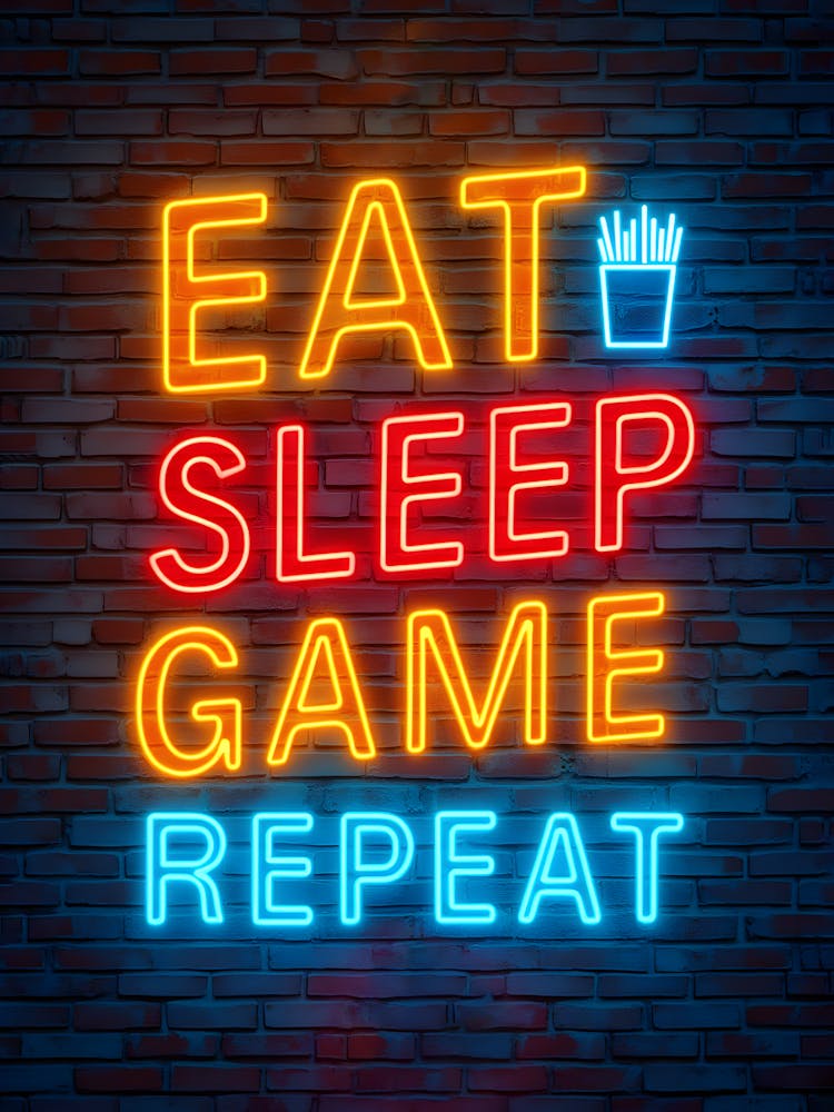 Eat Sleep Game Repeat Neon Sign Gaming Poster Wall Decor