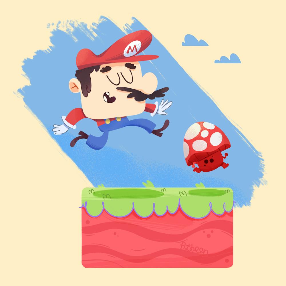 super Mario chasing mushroom